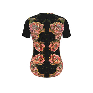 Floral Embosses: Roses 06-01 Ladies Designer V-neck Slim Fit Jersey T-shirt