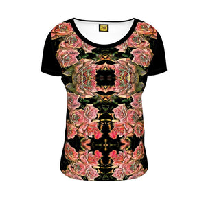 Floral Embosses: Roses 06-01 Ladies Designer Scoop Neck T-shirt