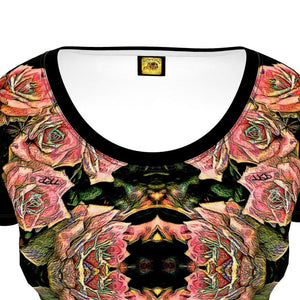 Floral Embosses: Roses 06-01 Ladies Designer Scoop Neck T-shirt