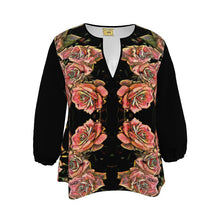 Load image into Gallery viewer, Floral Embosses: Roses 06-01 Designer 3/4 Sleeve Notch Neck Tunic Blouse