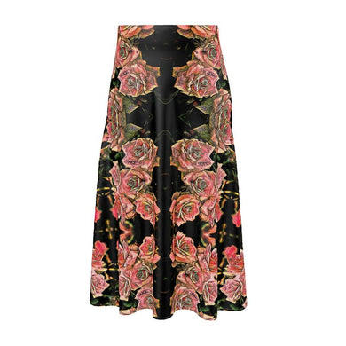 Floral Embosses: Roses 06-01 Designer A-line Pleated Midi Skirt