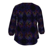 Load image into Gallery viewer, Floral Embosses: Roses 01 Patterned Designer 3/4 Sleeve Notch Neck Tunic Blouse