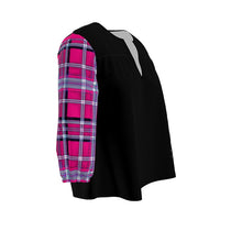 Load image into Gallery viewer, TRP Twisted Patterns 06: Digital Plaid 01-04A Designer 3/4 Sleeve Notch Neck Tunic Blouse