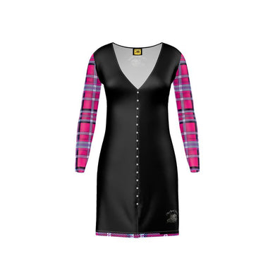 TRP Twisted Patterns 06: Digital Plaid 01-04A Designer V-neck Cardigan Mini Dress