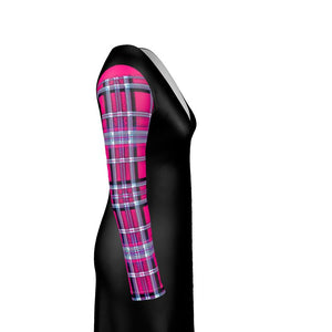 TRP Twisted Patterns 06: Digital Plaid 01-04A Designer V-neck Cardigan Mini Dress