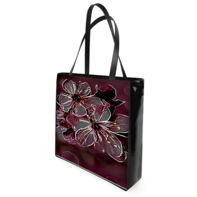 Floral Embosses: Pictorial Cherry Blossoms 01-04 Designer Canvas Shopper Bag with Leather Straps