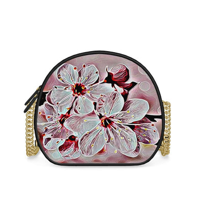 Floral Embosses: Pictorial Cherry Blossoms 01-03 Designer Round Crossbody Bag (2 strap styles)