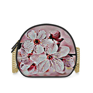 Floral Embosses: Pictorial Cherry Blossoms 01-03 Designer Round Crossbody Bag (2 strap styles)