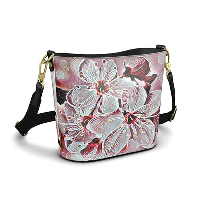 Floral Embosses: Pictorial Cherry Blossoms 01-03 Designer Penzance Leather Bucket Tote