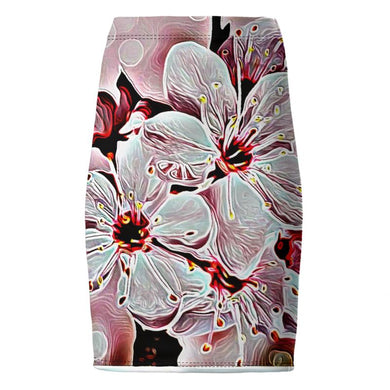 Floral Embosses: Pictorial Cherry Blossoms 01-03 Designer Pencil Mini Skirt