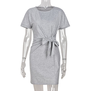 Round Neck Belted Short Sleeve Mini Dress