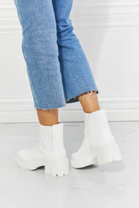Solid White Round Toe Block Heel PU Leather Chelsea Boots