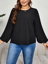 Load image into Gallery viewer, Round Neck Puff Sleeve Plus Size Blouse