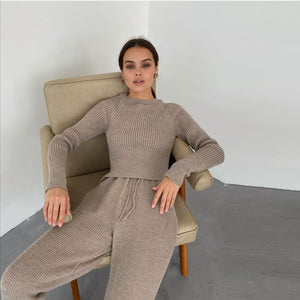 Two Piece Cryptographic Knitted Top and Pants Lounge Set