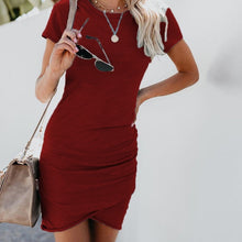 Load image into Gallery viewer, Short Sleeve O-Neck Solid Bodycon Mini Dress