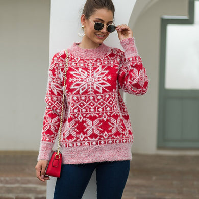Snowflake Print Knit Sweater