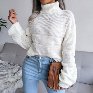 Hollow Bottoming Knitted Turtleneck Lady Sweater