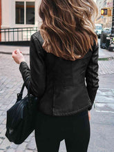 Load image into Gallery viewer, Band Collar Zip Up PU Leather Jacket