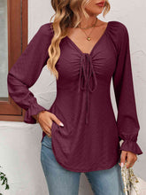Load image into Gallery viewer, Tie Front V-Neck Puff Sleeve Blouse