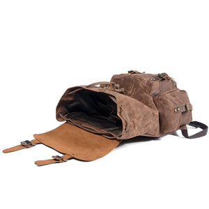 Oil Waxed Canvas Retro Outdoor Drawstring Leather Travel Backpack