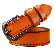 Load image into Gallery viewer, Genuine Leather Stitching Detail Thin Pin Buckle Lady Belt