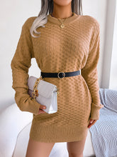 Load image into Gallery viewer, Solid Color Plaid Long Sleeve Bottomed Knitted Wool Mini Dress