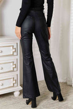 Load image into Gallery viewer, Black Faux Leather High Waist Slit Flare Leg Pants