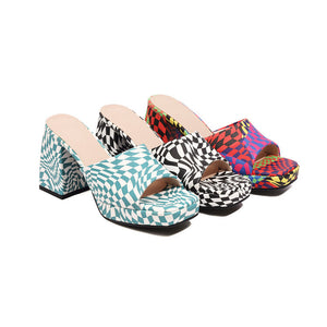 Printed Faux Leather Block Heel Sandals (3 colors)