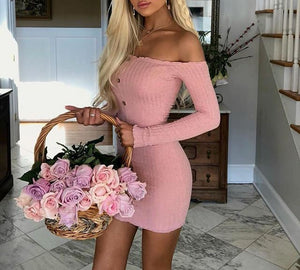 Off Shoulder Bodycon Long Sleeve Sweater Dress