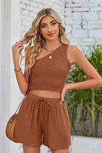 Load image into Gallery viewer, Two Piece Smocked One Shoulder Sleeveless Top and Shorts Set