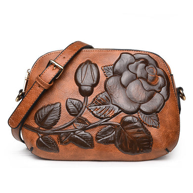 Embossed Rose Vegan Leather Crossbody Shoulder Bag