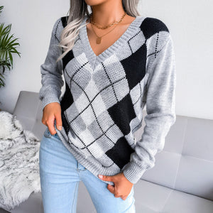 College Style Diamond Print Lady Sweater