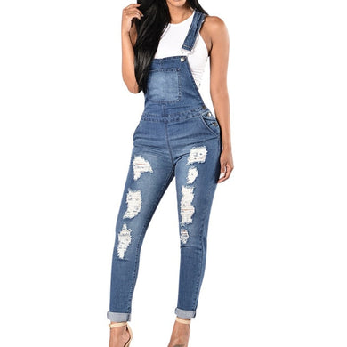Ripped Hole Denim Overall Jumpsuit
