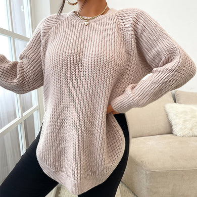 Solid Knitted Loose Plus Size Lady Sweater