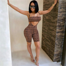Load image into Gallery viewer, Geometric Print Hollow Out Halter Neck Romper