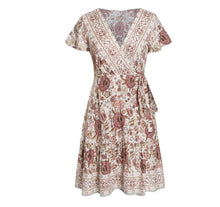 Load image into Gallery viewer, Simplee Bohemian Floral V-Neck Mini Dress