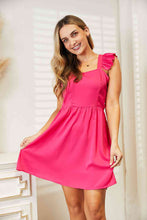 Load image into Gallery viewer, Hot Pink Ruffled Square Neck Mini Dress