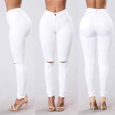 High Waist Skinny Ripped Denim Jeans (White/Black)