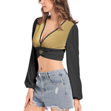 Load image into Gallery viewer, Yahuah-Tree of Life 01 Elect Deep V-neck Lantern Sleeve Crop Top