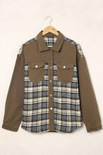 Load image into Gallery viewer, Olive Color Patchwork Plaid Rayon Shacket