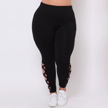 Load image into Gallery viewer, Solid Criss Cross Hollow Out Plus Size Leggings