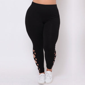 Solid Criss Cross Hollow Out Plus Size Leggings