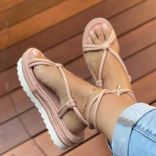 Load image into Gallery viewer, Sponge Cake Hemp Rope Round Toe Strappy Beach Sandals