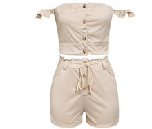Load image into Gallery viewer, Khaki Color Off Shoulder Ruffle Two Piece Romper