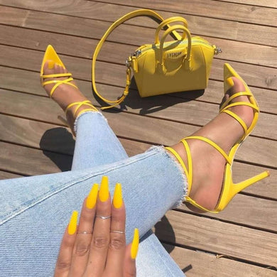 Strappy Leather Thin Belt Pointed Toe High Heels