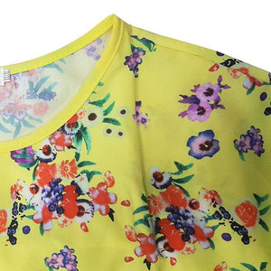 Half Sleeve Floral Print Plus Size Mini Dress