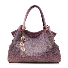 Load image into Gallery viewer, Hollow Out Ombre Floral Print Leather Handbag