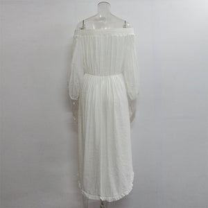Bohemian Crochet Lace Long Sleeve Off Shoulder Frill Ruffle High Low Maxi Dress