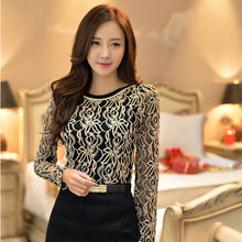 Load image into Gallery viewer, Korean Vintage Long Sleeve Black Lace Chiffon Blouse