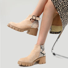 Load image into Gallery viewer, Snakeskin Thick Heel Round Toe Leather Martin Ankle Boots